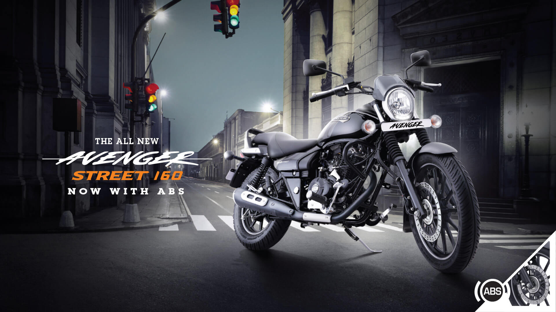 All New Black color bajaj avenger street 160cc with single channel abs