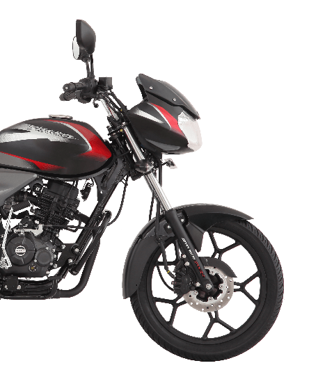 Black and red color bajaj discover 110cc disk motorcycle with dtsi engine side view