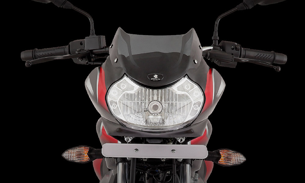 Black and Red Color Bajaj Discover 125cc Disc Motorcycle Front Look With Double Led 12v DC Headlamp
